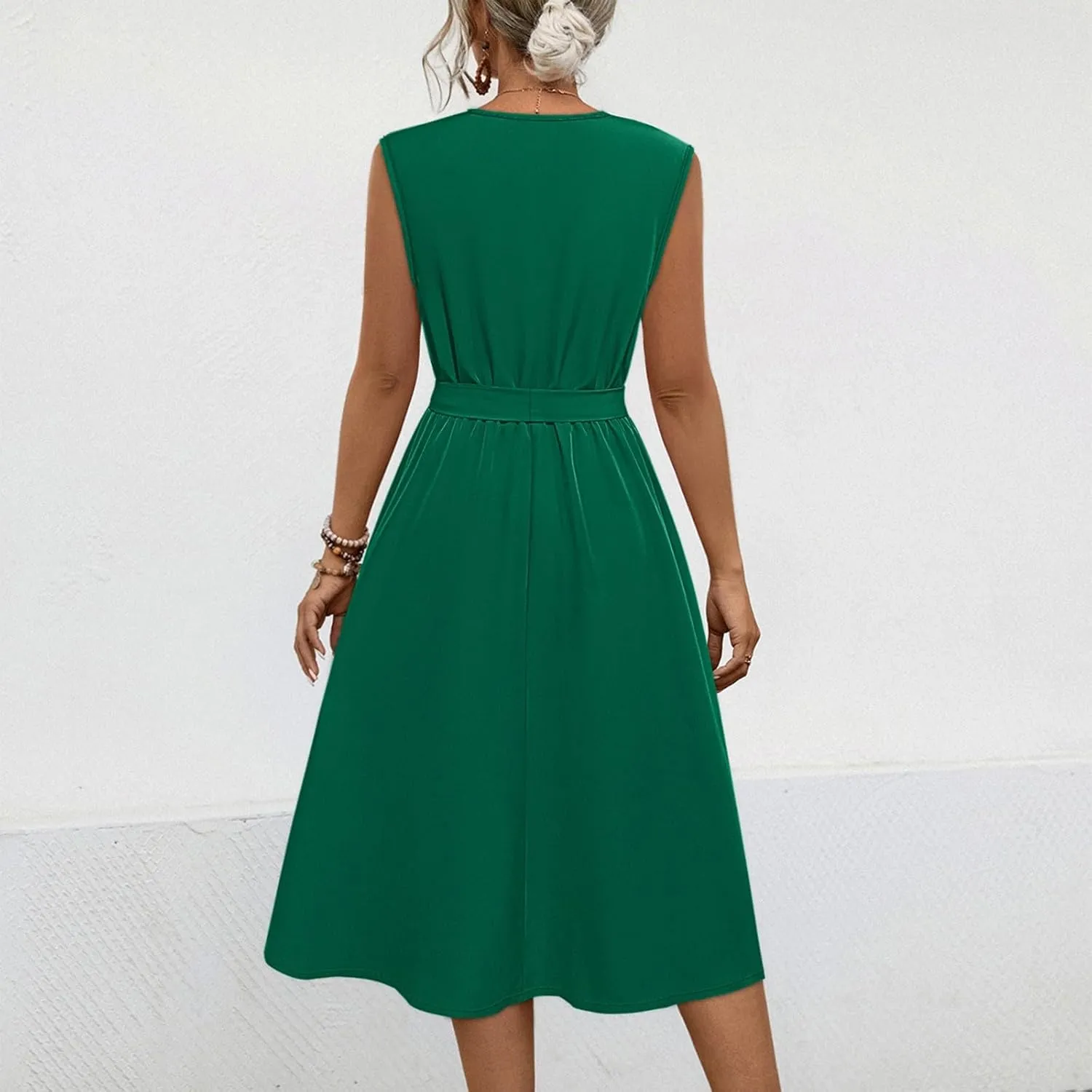Women's Cocktail Party Work Dress Sexy V Neck Sleeveless Vacation Dress Casual A-Line Mini Sundress Short Dress