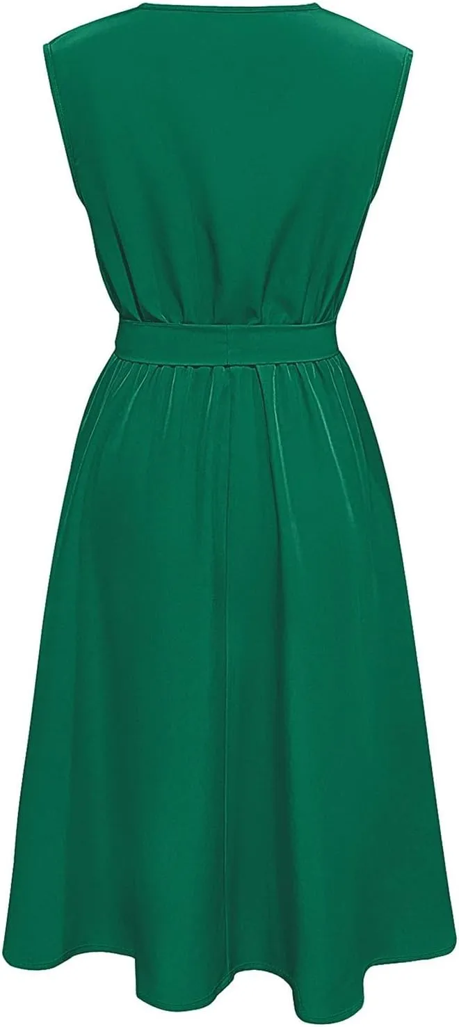 Women's Cocktail Party Work Dress Sexy V Neck Sleeveless Vacation Dress Casual A-Line Mini Sundress Short Dress