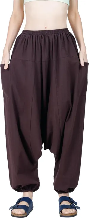 Women's Cotton Harem Pants with Pockets - Casual Elastic Waist Boho Pants, Soft Comfortable Travel & Daily Wear
