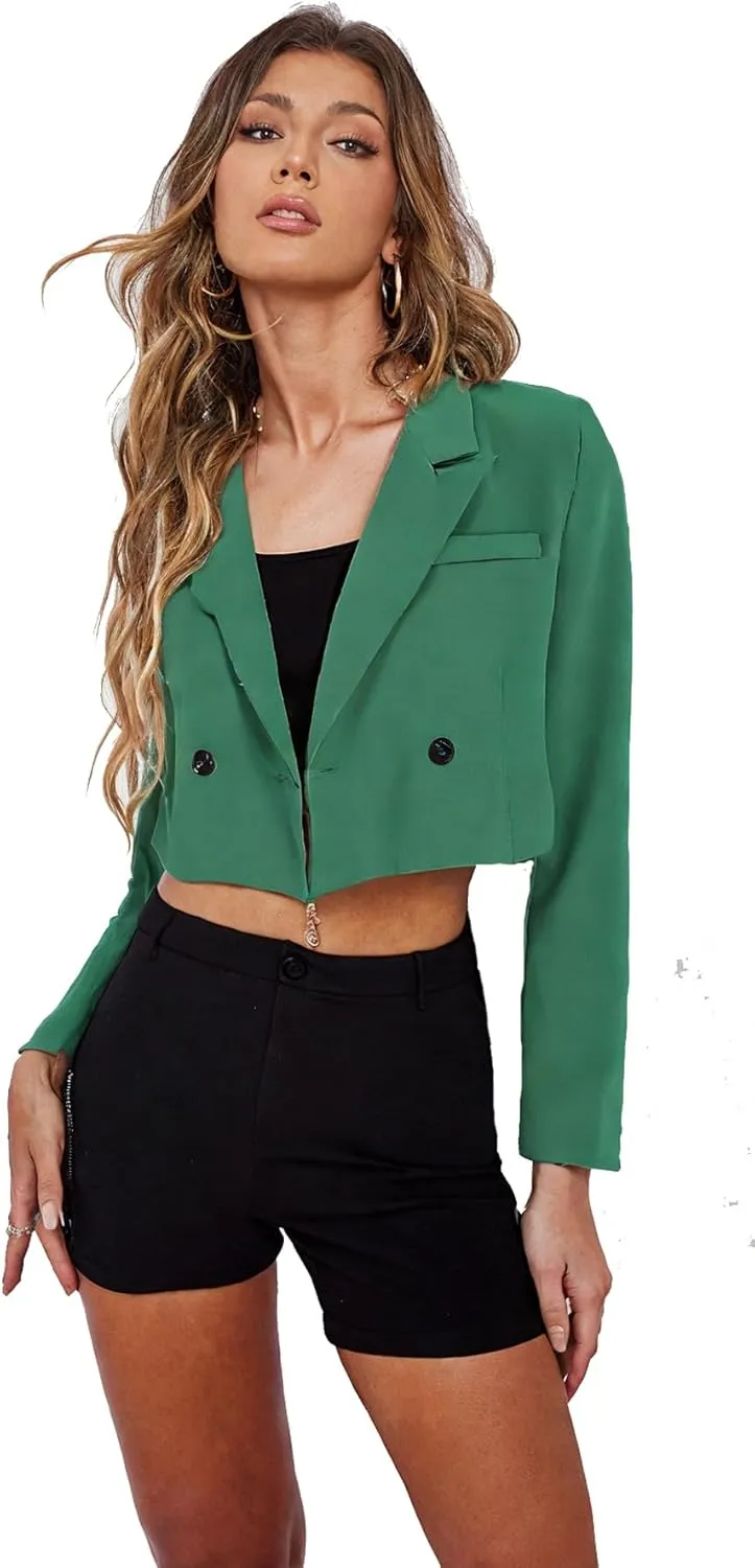 Womens Cropped Blazer Business Casual Lightweight Long Sleeve Suit Jacket Work Office Blazer for Women