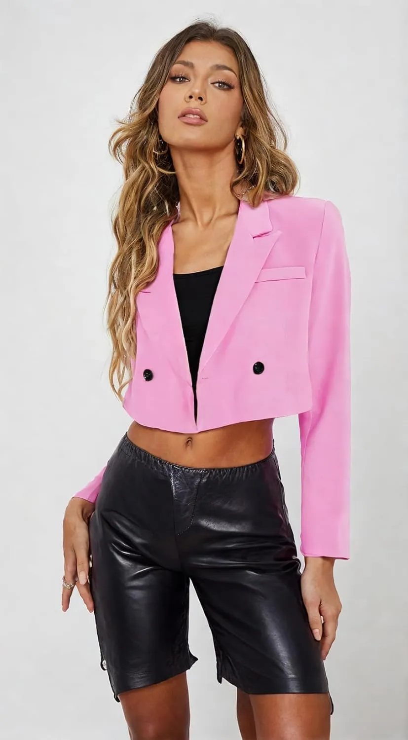 Womens Cropped Blazer Business Casual Lightweight Long Sleeve Suit Jacket Work Office Blazer for Women