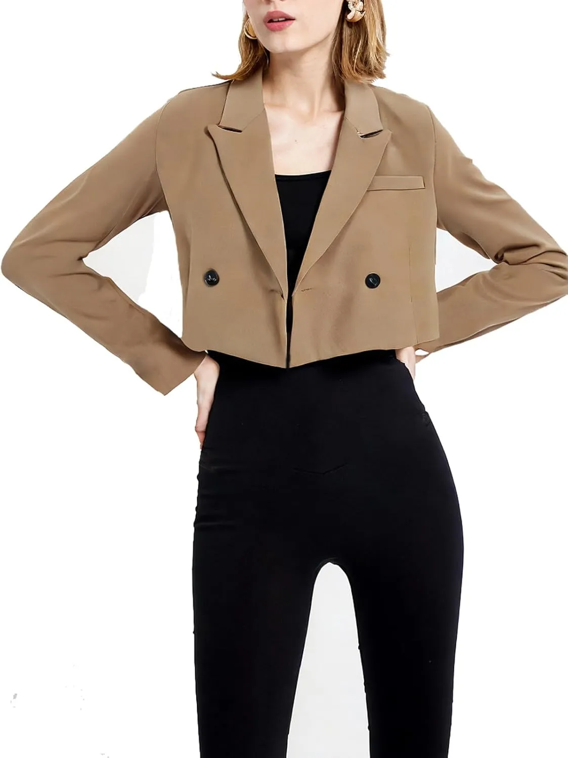 Womens Cropped Blazer Business Casual Lightweight Long Sleeve Suit Jacket Work Office Blazer for Women