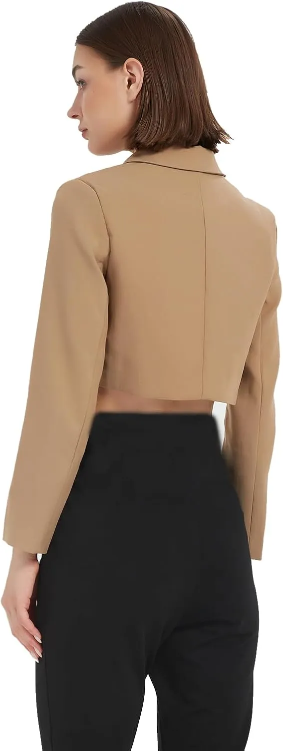 Womens Cropped Blazer Business Casual Lightweight Long Sleeve Suit Jacket Work Office Blazer for Women