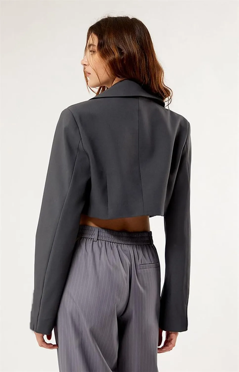Womens Cropped Blazer Business Casual Lightweight Long Sleeve Suit Jacket Work Office Blazer for Women