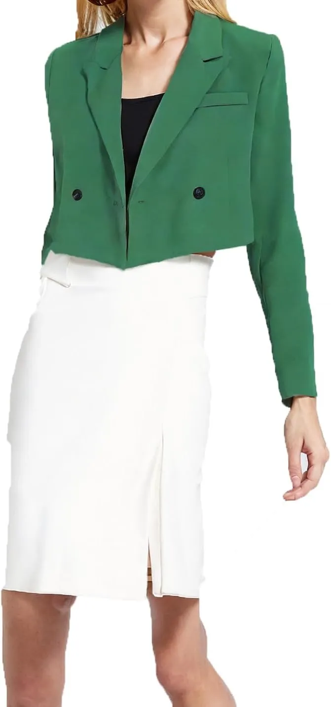 Womens Cropped Blazer Business Casual Lightweight Long Sleeve Suit Jacket Work Office Blazer for Women