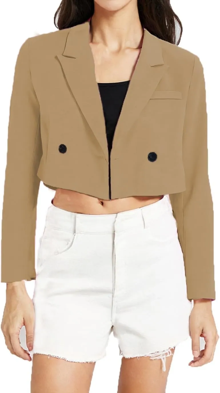 Womens Cropped Blazer Business Casual Lightweight Long Sleeve Suit Jacket Work Office Blazer for Women
