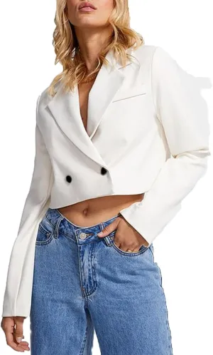 Womens Cropped Blazer Business Casual Lightweight Long Sleeve Suit Jacket Work Office Blazer for Women