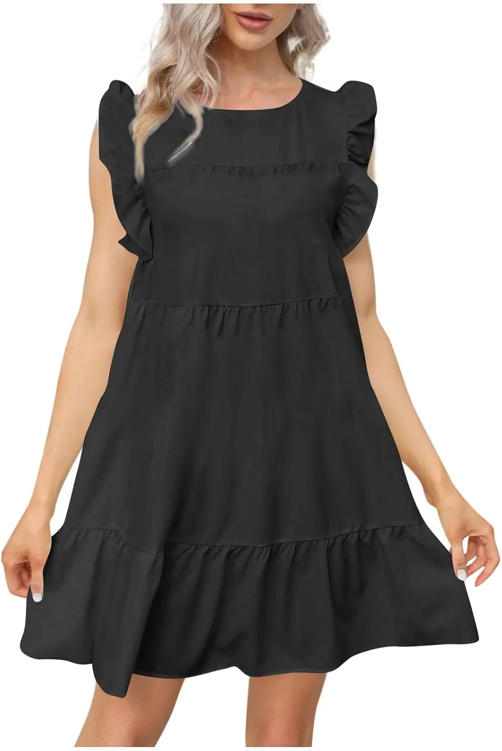 Women's Dress Ruffled Sleeve Graduation Dresses Solid Color Round Neck Short Summer Dress Vacation, S-5XL