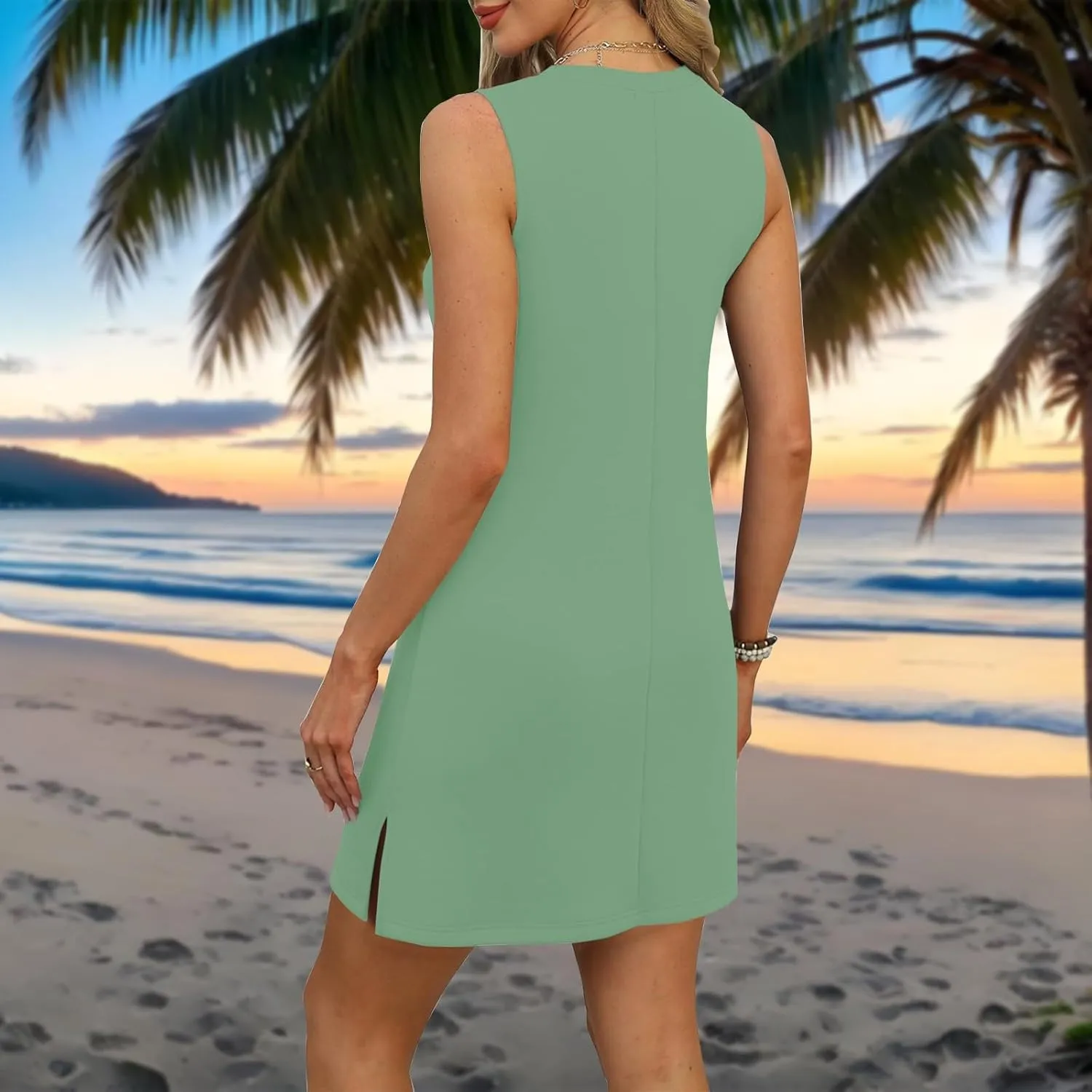 Womens Dresses Summer V Neck Sleeveless Sundresses Tank Dress 2025 Vacation Casual Beach Dress with Hem Split