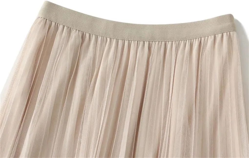 Women's High Waist Slim Fit A-Line Skirt Solid Color Pleated Casual Midi Skirt