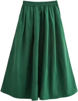 Women's High - Waist Solid - Color Loose Pleated Midi Skirt Simple and Casual for Women's Midi Skirt