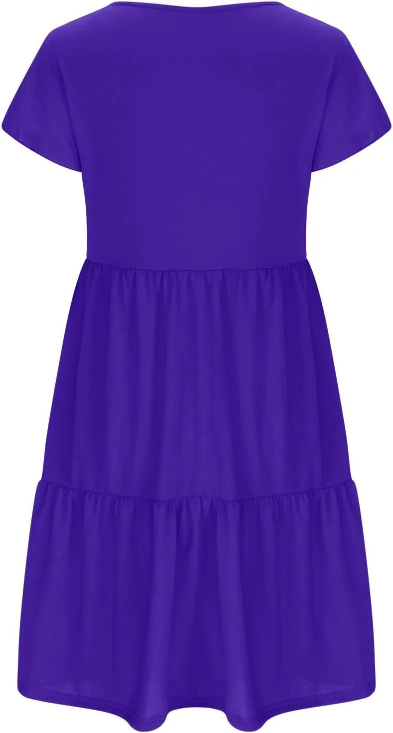 Womens Layered Dresses Ruffle Short Sleeve V Neck Dress Fashion Trending Swing Mini Dress A-Line Outfits