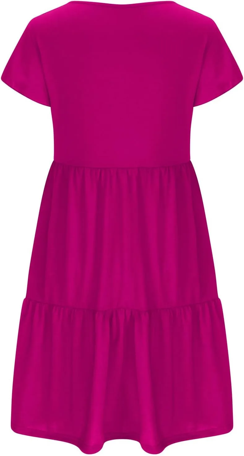 Womens Layered Dresses Ruffle Short Sleeve V Neck Dress Fashion Trending Swing Mini Dress A-Line Outfits