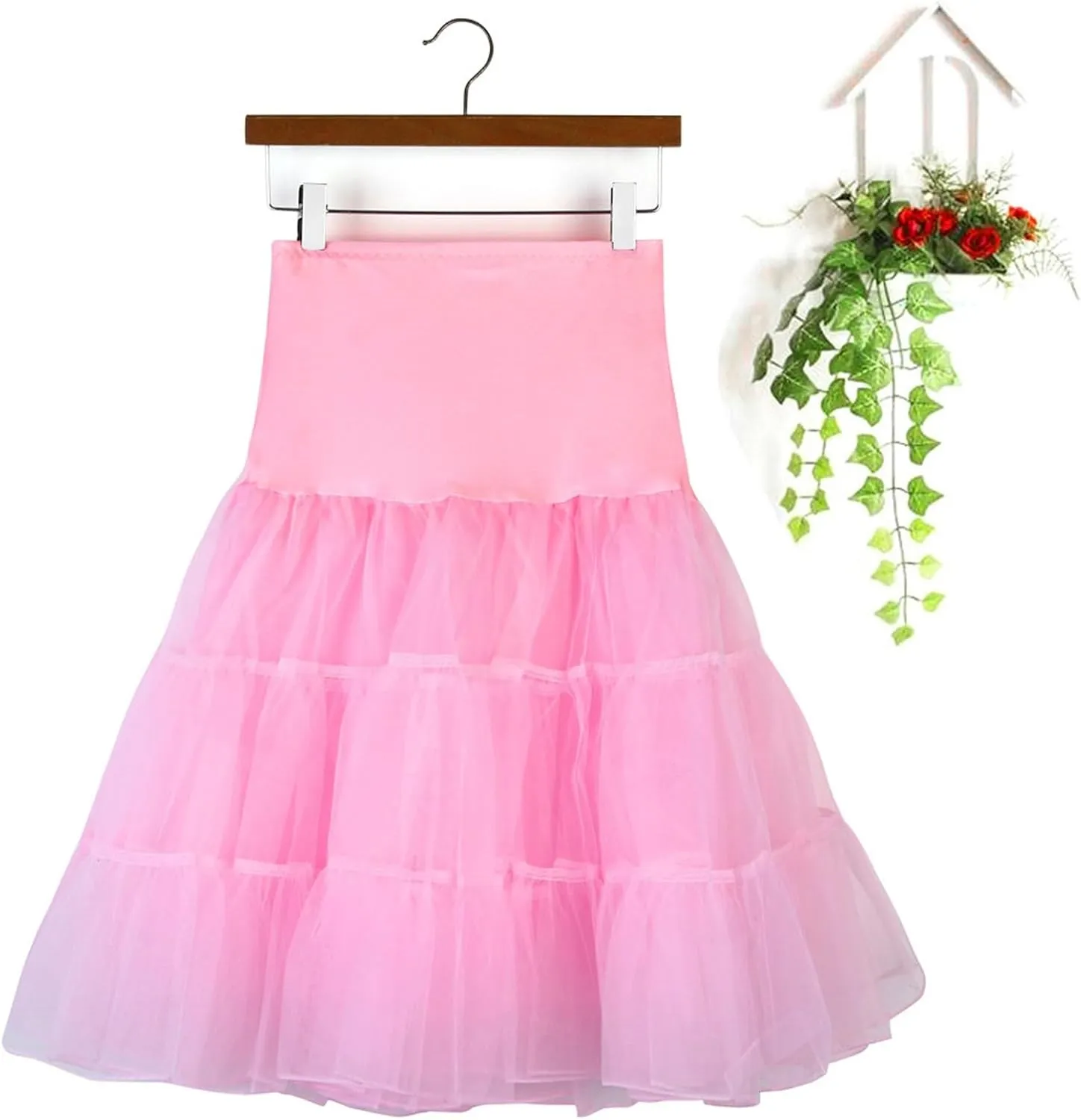 Women's Petticoat Skirt Layered Ballet Tulle Pettiskirts Tulle Midi Knee Length Skirt Dress Puffy Tutu Skirt