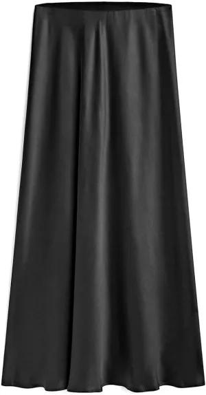 Women's Satin Long Skirts High Waist Elastic Maxi Skirt Party Dresses Silk A Line Midi Skirt