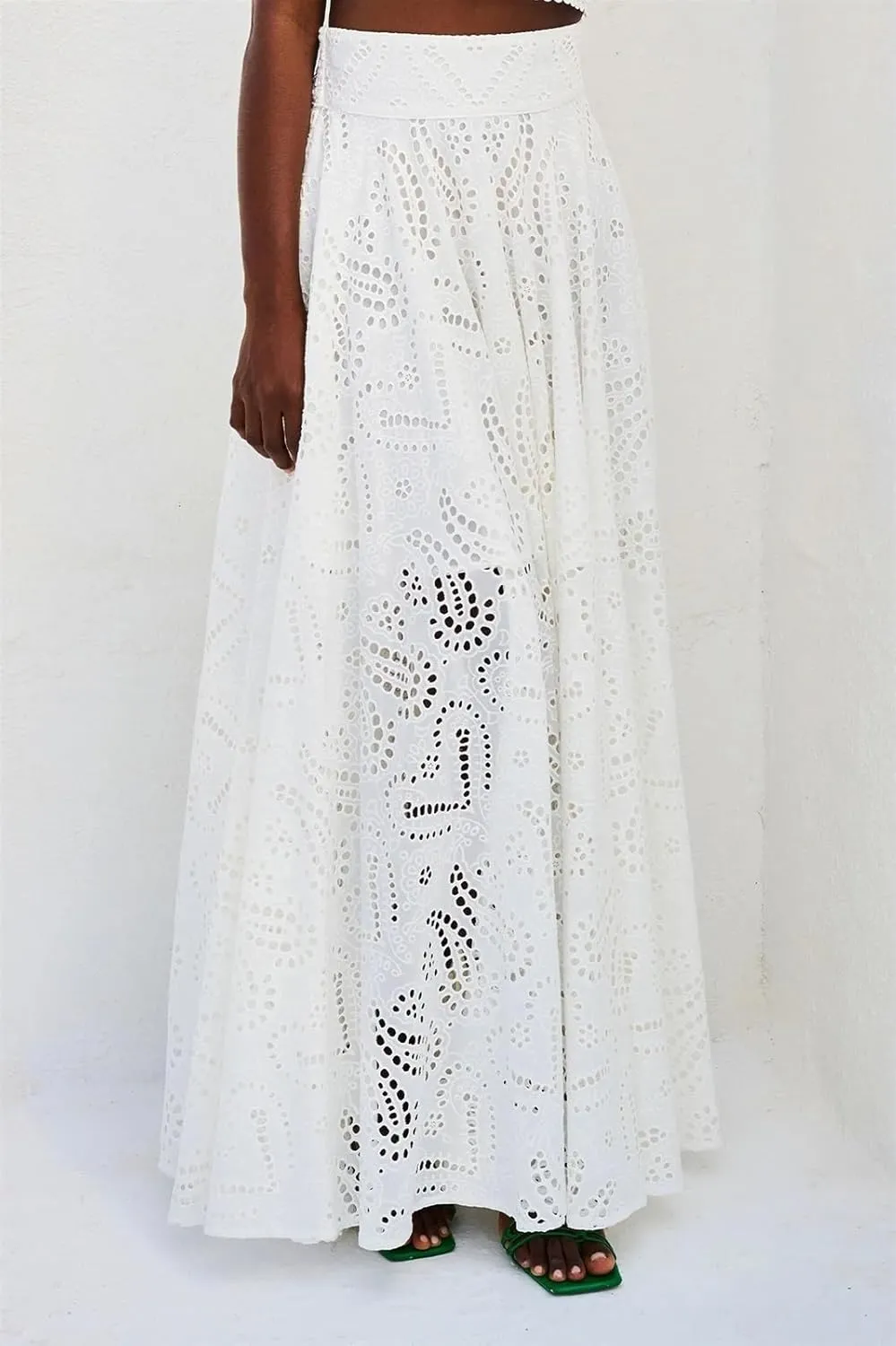 Women's Sexy 2 Piece Eyelet Dress - Lace Embroidery Sleeveless Tight Skirt Party Club Wear Casual Vacation Set