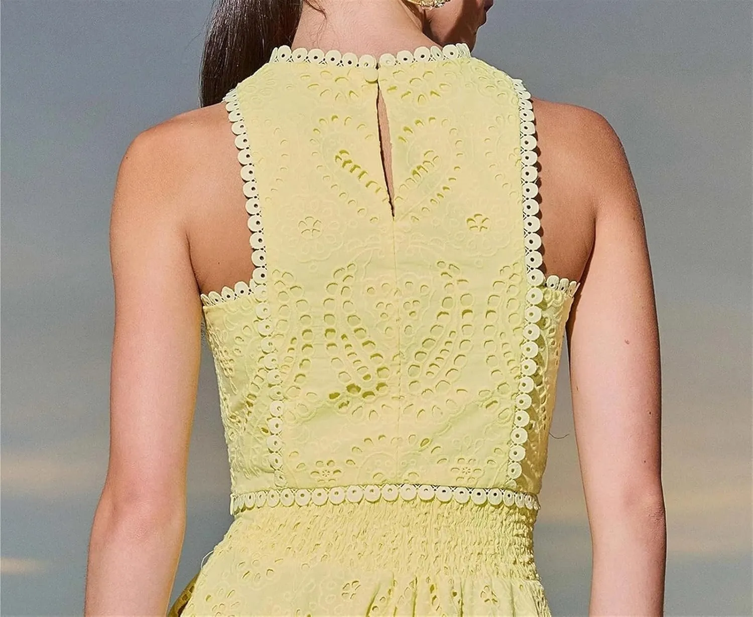 Women's Sexy 2 Piece Eyelet Dress - Lace Embroidery Sleeveless Tight Skirt Party Club Wear Casual Vacation Set