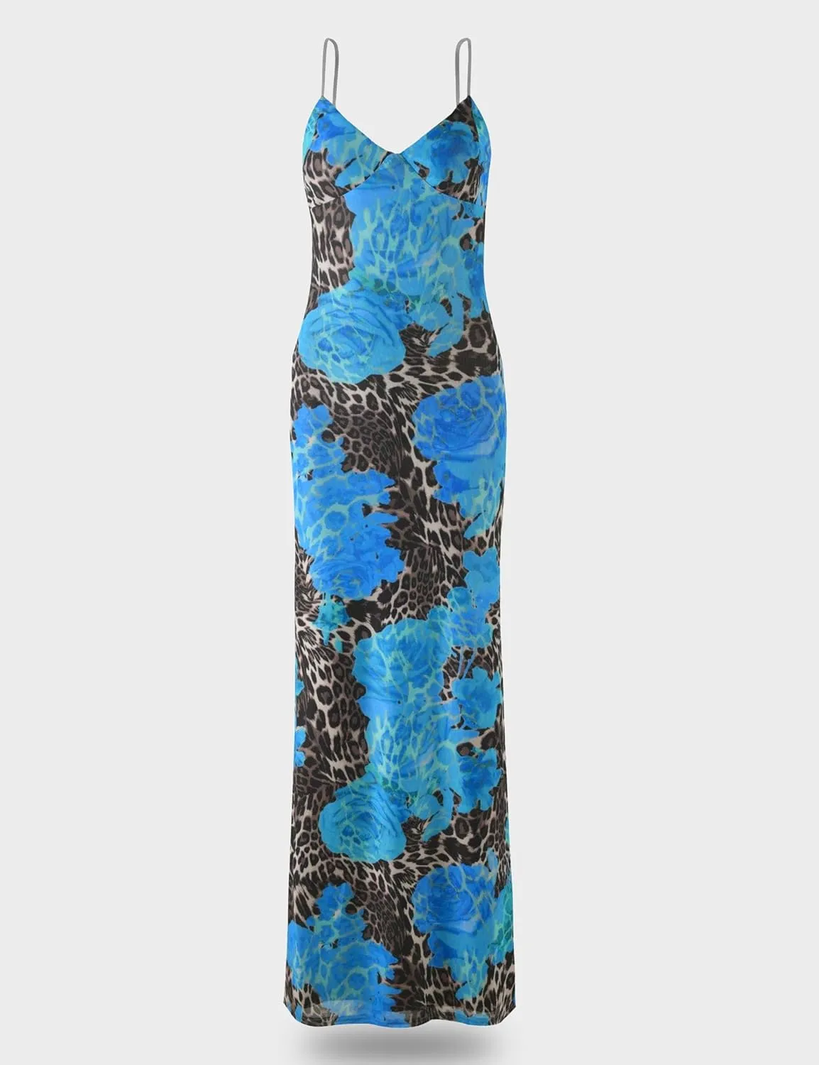 Womens Sexy V Neck Satin Maxi Dresses Spaghetti Strap Floral Print Dresses Slim Fit Elegant Long Dresses Night Party Outfits