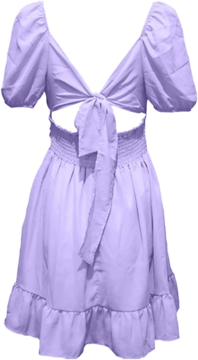Women's Smocked Ruffle Mini Dress Mesh Long Sleeve Square Neck Party Dresses Flowy Casual A Line Summer Skirt
