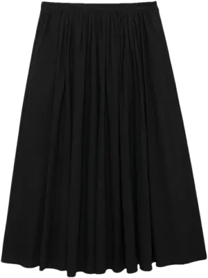 Women's Solid Color Pleated Front Slit Midi Skirt Retro Mid-Waist A-Line Skirt Black S