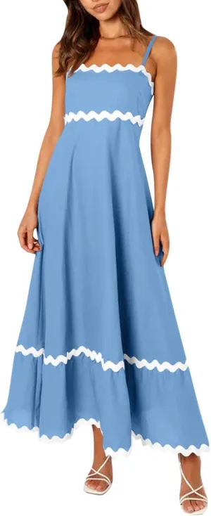 Women's Spring Dress Sleeveless Strapless Halter 2024 Casual Loose Solid Color Printed Maxi Dresses, S-3XL