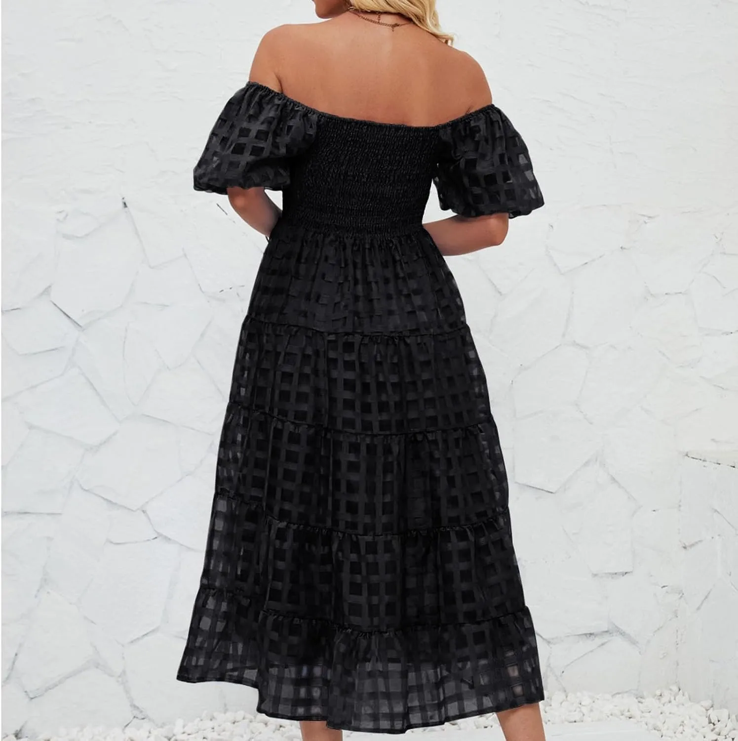 Women's Summer Boho Floral Print Long Dresses Square Neck Ruffle Short Sleeve Swing Beach Maxi Dress for Spring