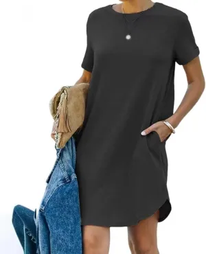 Women's Summer Casual T-Shirt Vacation Dresses Women Casual Crewneck Mesh Panel Bell Sleeve Loose Tunic Dress Flowy Dresses