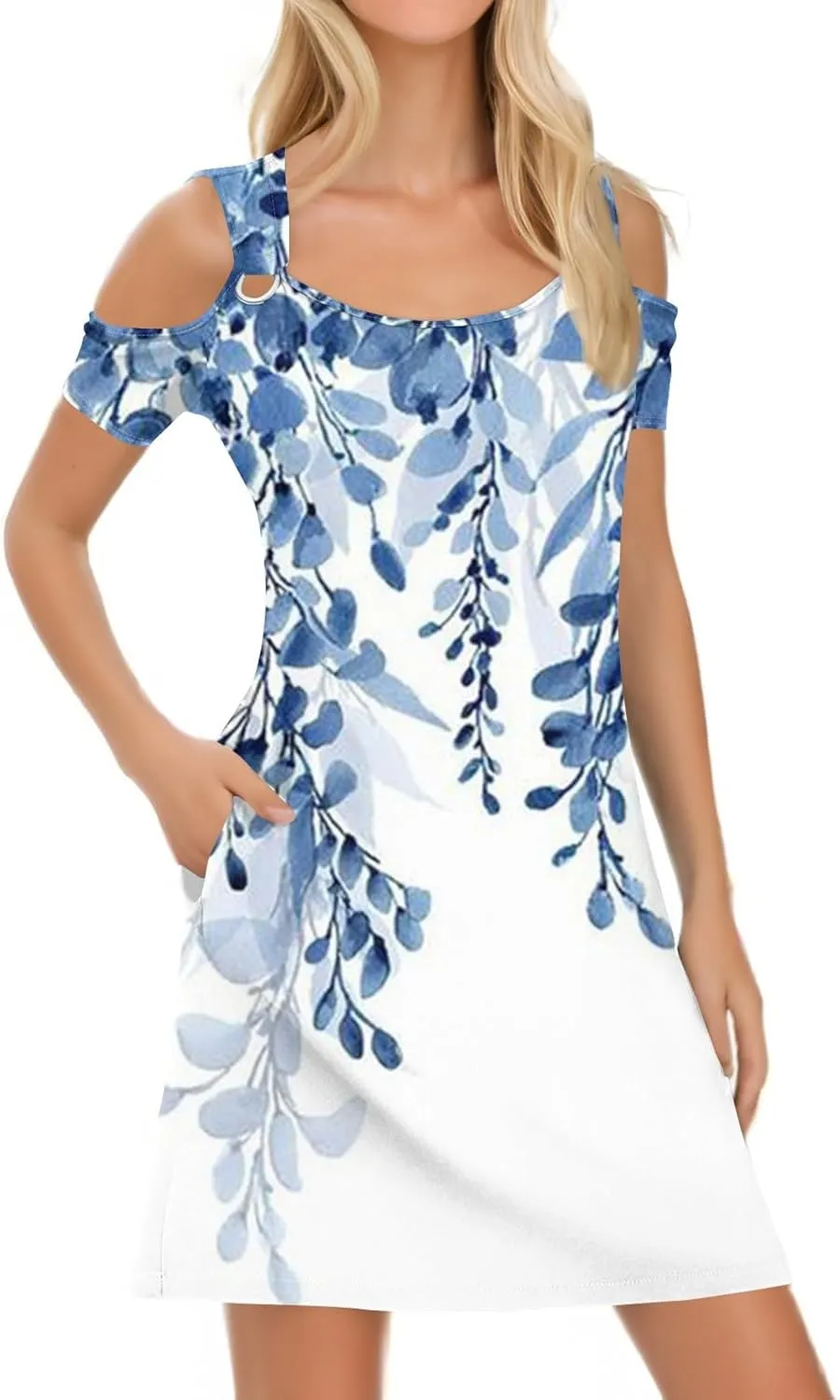 Women's Summer Casual Trendy Sleeveless Halter Striped Polka Dot Floral Print Midi Dress 2025 with Pockets, S-3XL