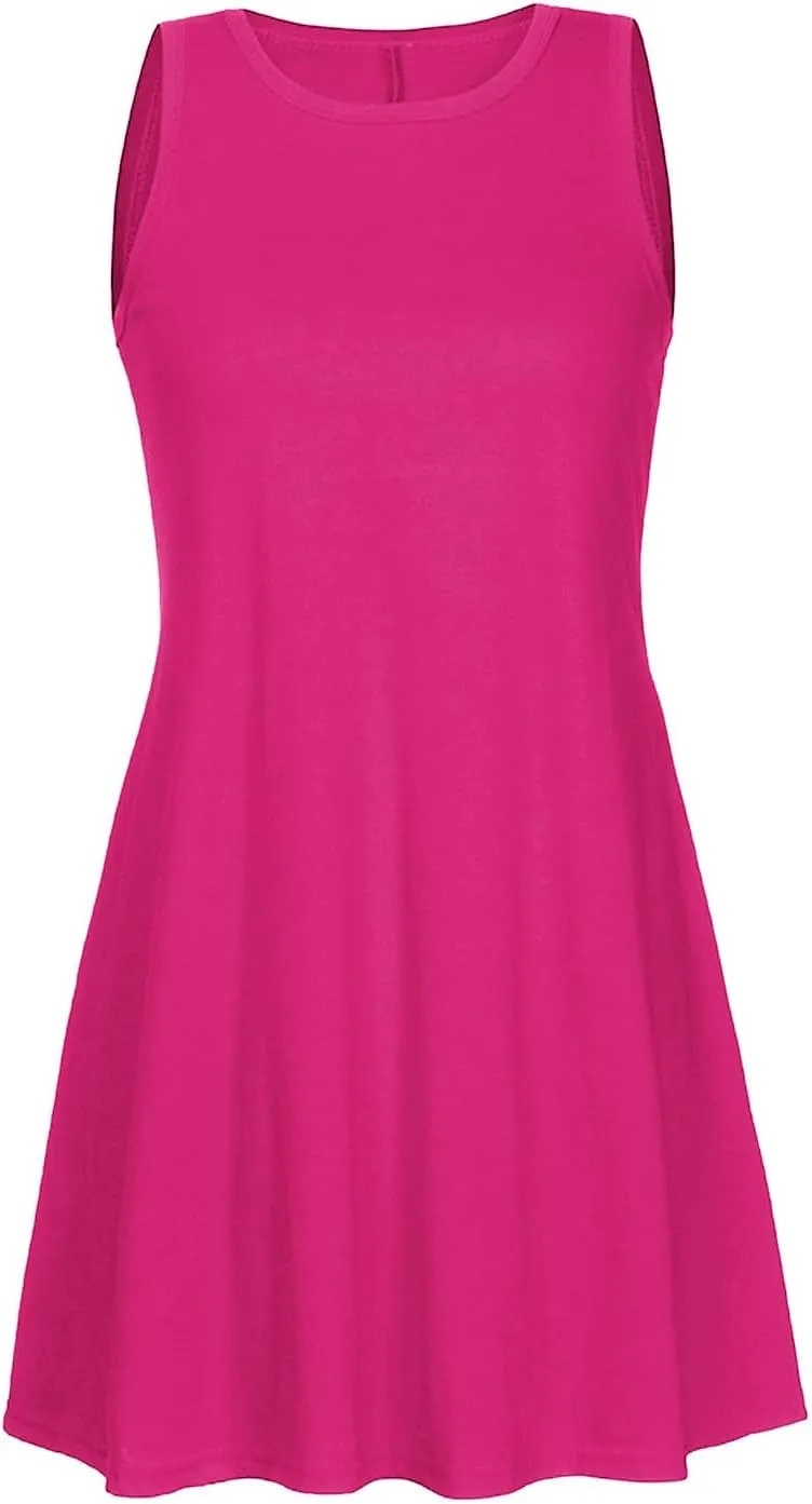 Womens Summer Dresses 2024 Casual Solid Color Sleeveless Sun Dresses Ladies Loose Fit Crewneck Swing Dress