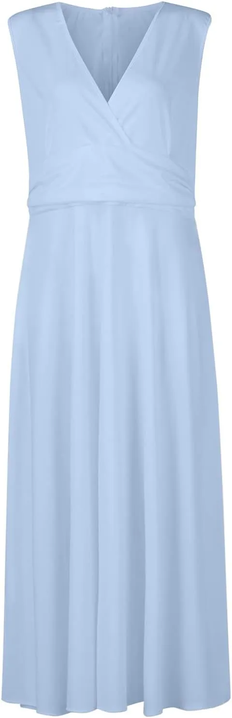 Women's Summer Dresses 2024 V-Neck Sleeveless Maxi Dresses Casual Outdoor Loose Solid Color Dress, S-3XL