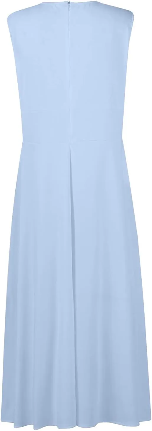 Women's Summer Dresses 2024 V-Neck Sleeveless Maxi Dresses Casual Outdoor Loose Solid Color Dress, S-3XL