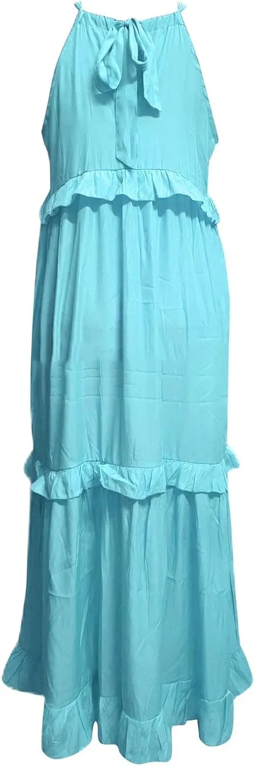 Womens Summer Dresses 2025 Casual Loose Sleeveless Tank Maxi Dress Swing Boho Smocked Layered Ruffles Sundress