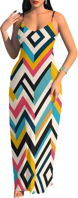 Women's Summer Maxi Dress Long Dress Casual Boho Slip Sexy Slim Sleeveless Spaghetti Strap Tiered Beach Sun Dresses