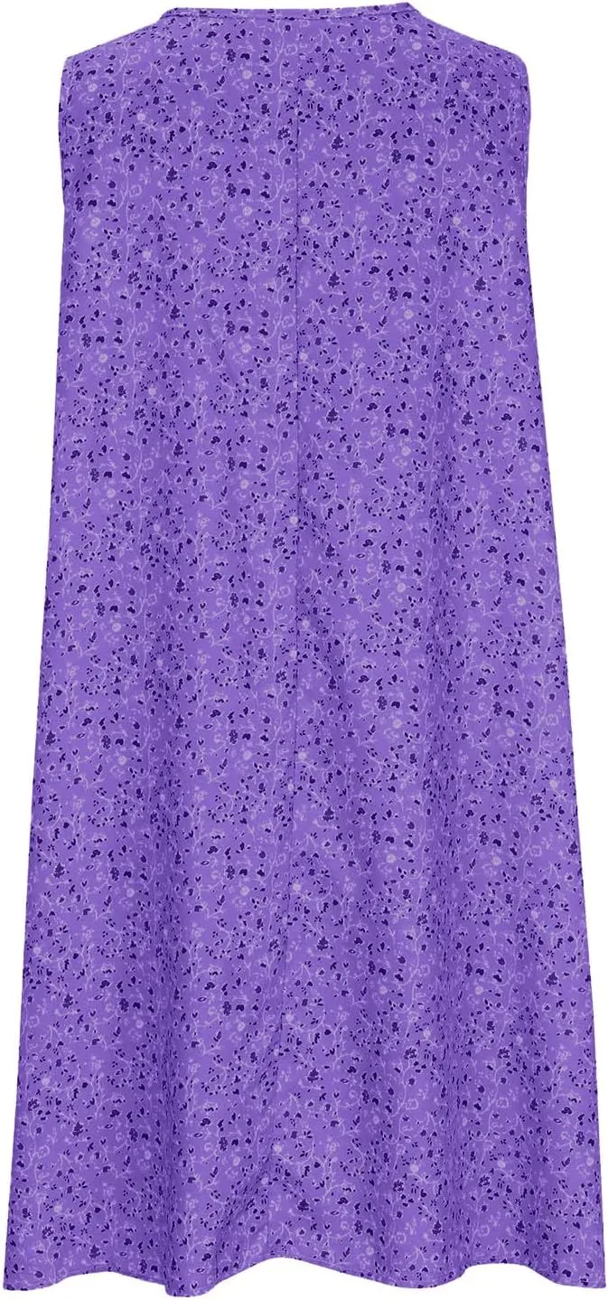 Women's Summer Print Dress Short Sleeve Crew-Neck Loose Dress Beach Dress Sun Dress Ruffled Flowy Midi Dress