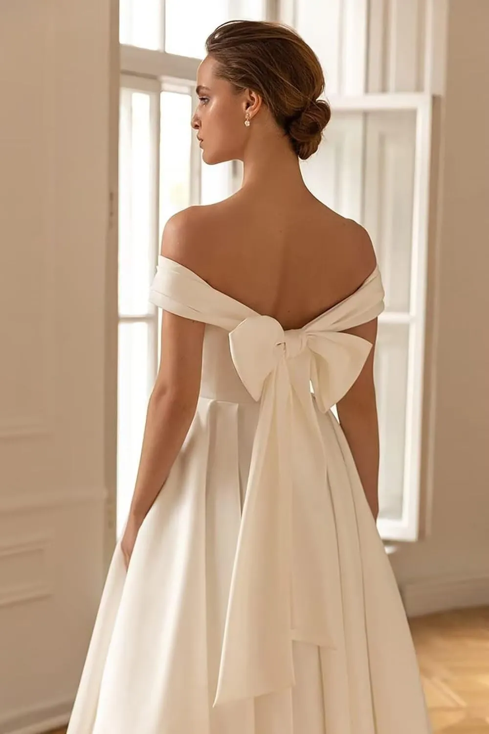 Women's Tea Length Wedding Dress for Bride Simple A Line Midi Courthouse Wedding Dresses