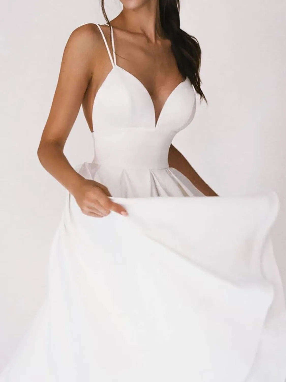Women's Tea Length Wedding Dresses for Bride Satin Simple A Line Midi Formal Bridal Dress for Women