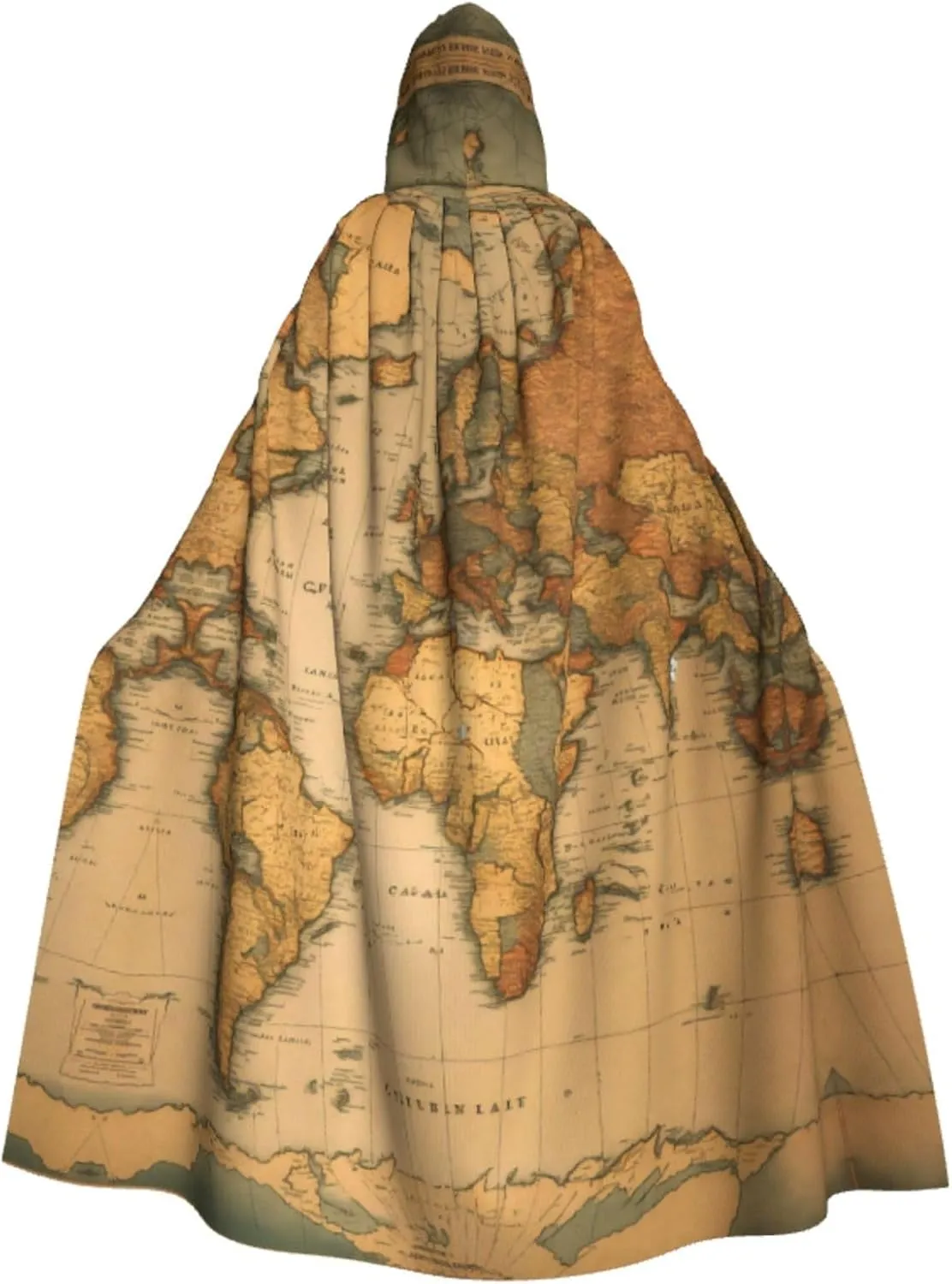 World Map Print Hooded Cloak Halloween Costume Adult Size with Dramatic Cloak for Cosplays,Witch Capes Black