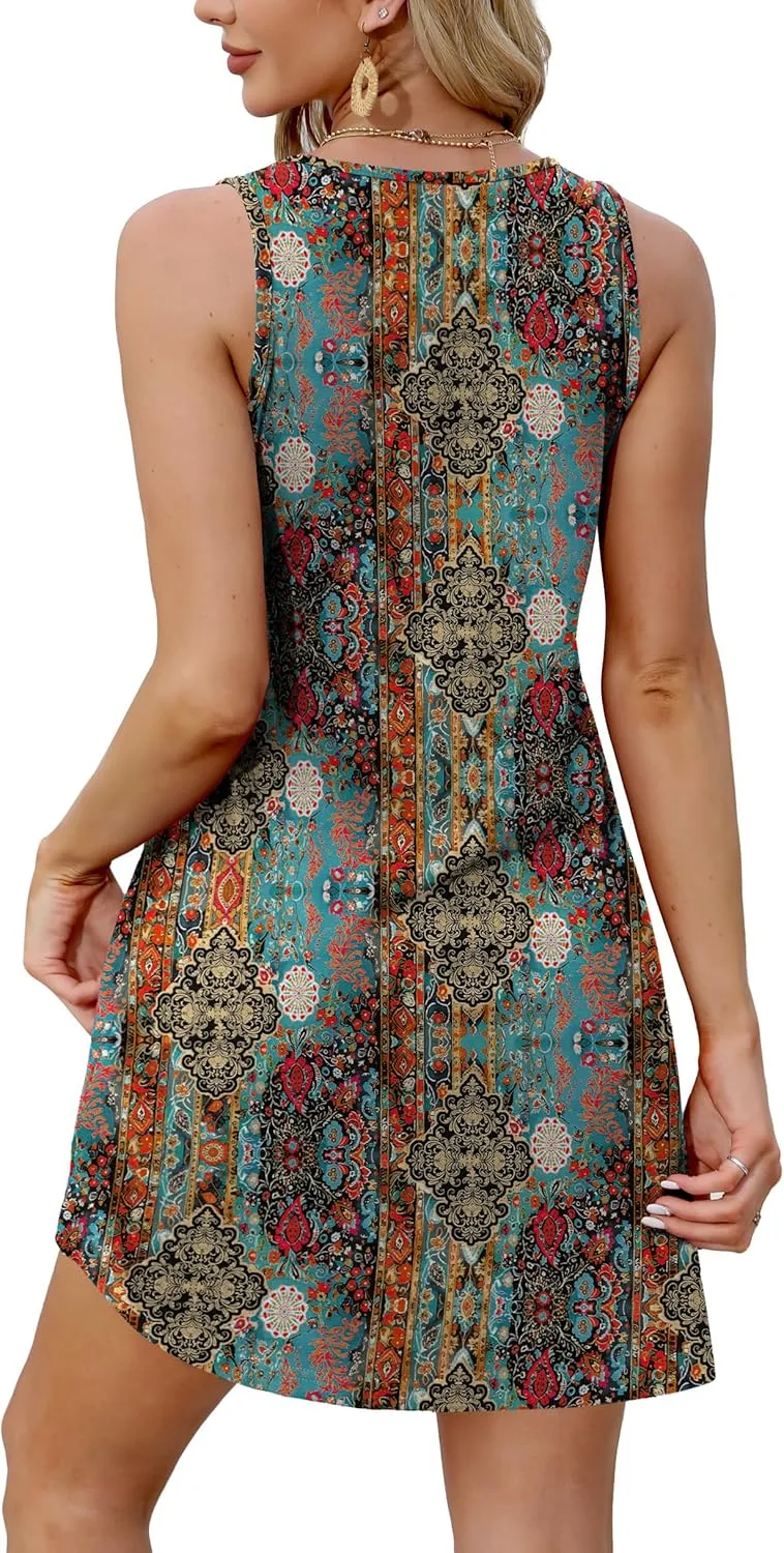 XIEERDUO Summer Dresses for Women 2025 Beach Vacation Clothes V Neck Button Sundresses with Pockets