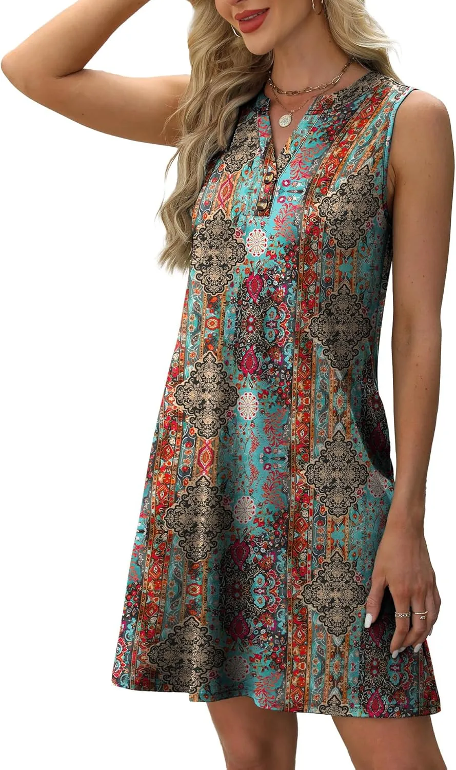 XIEERDUO Summer Dresses for Women 2025 Beach Vacation Clothes V Neck Button Sundresses with Pockets