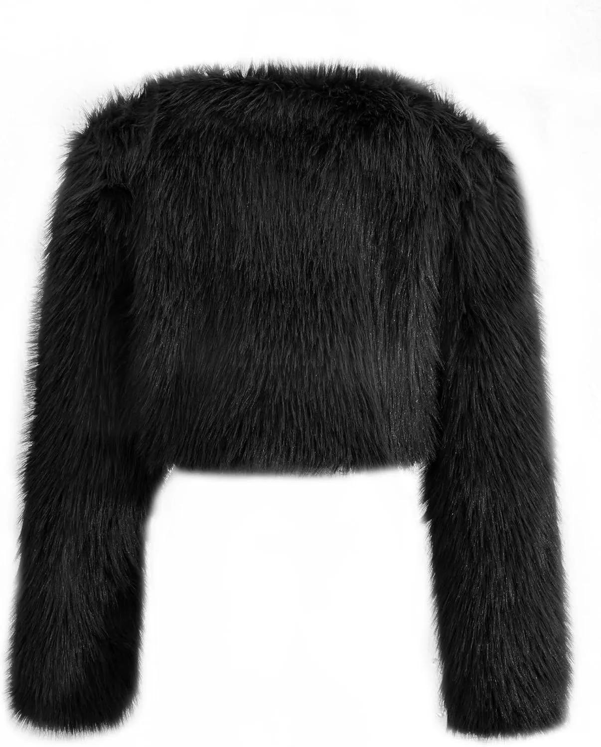 Xintianji Womens Faux Fur Cropped Jacket - Open Front Long Sleeve Winter Fuzzy Fleece Coat