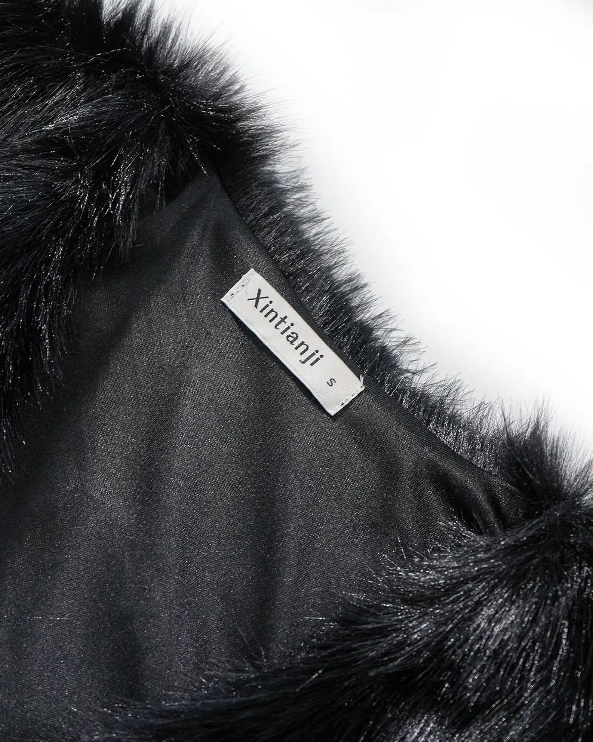 Xintianji Womens Faux Fur Cropped Jacket - Open Front Long Sleeve Winter Fuzzy Fleece Coat