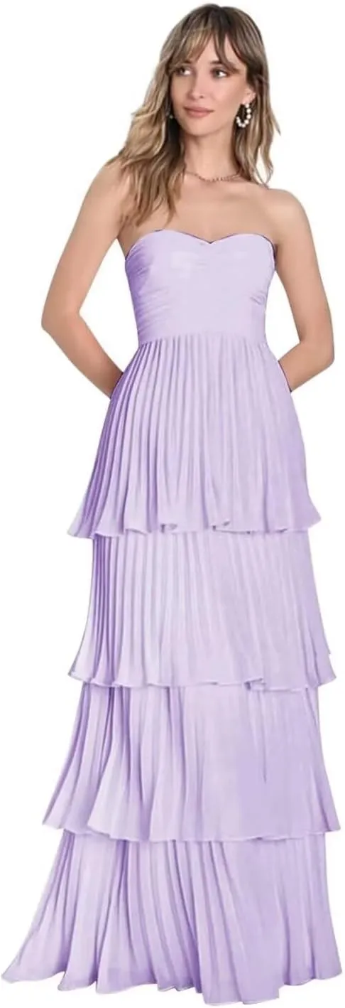 Yhhkig Pleated Chiffon Prom Dresses Long Strapless Layered Formal Evening Gowns 2024 HH-P1005
