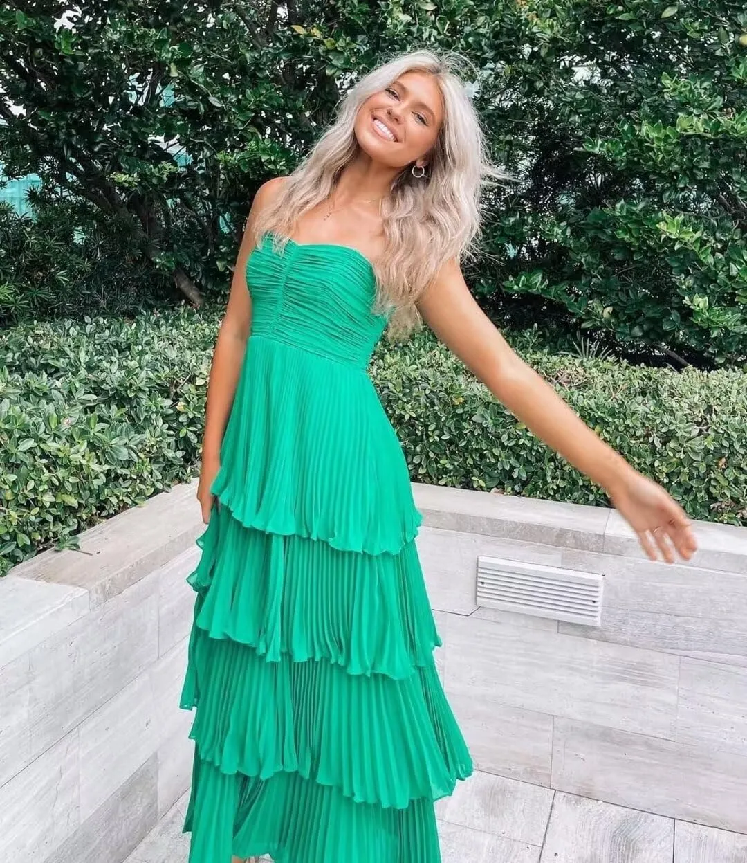 Yhhkig Pleated Chiffon Prom Dresses Long Strapless Layered Formal Evening Gowns 2024 HH-P1005