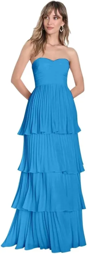 Yhhkig Pleated Chiffon Prom Dresses Long Strapless Layered Formal Evening Gowns 2024 HH-P1005