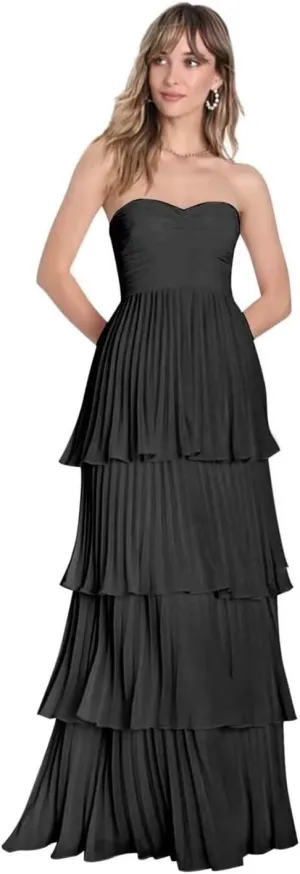 Yhhkig Pleated Chiffon Prom Dresses Long Strapless Layered Formal Evening Gowns 2024 HH-P1005
