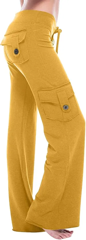Yoga Flare Leggings for Women High Waisted Workout Cargo Pants with Pockets Maternity Sweatpants Joggers