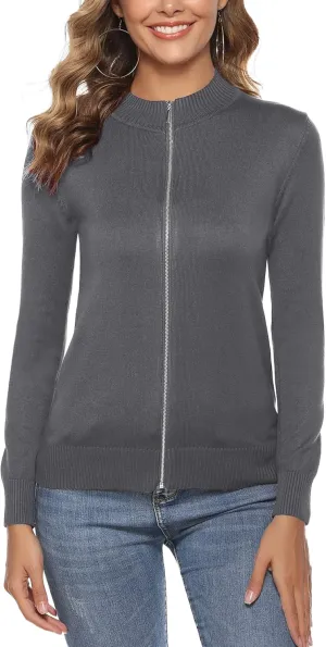 Youngull Zip Front Jacket for Women Casual Lightweight Cardigan Zip Up Sweater Tops Long Sleeve Knitted Sweatshirts