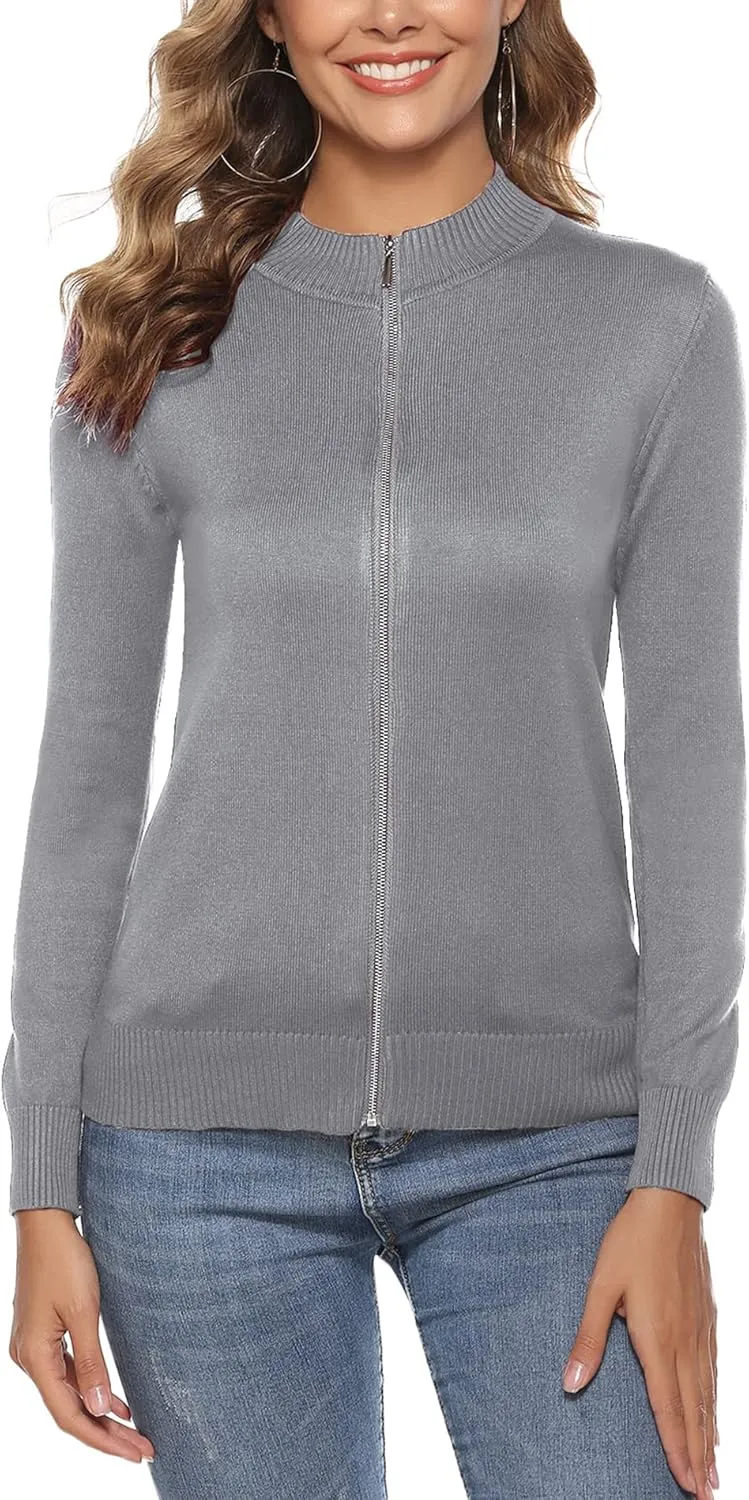 Youngull Zip Front Jacket for Women Casual Lightweight Cardigan Zip Up Sweater Tops Long Sleeve Knitted Sweatshirts