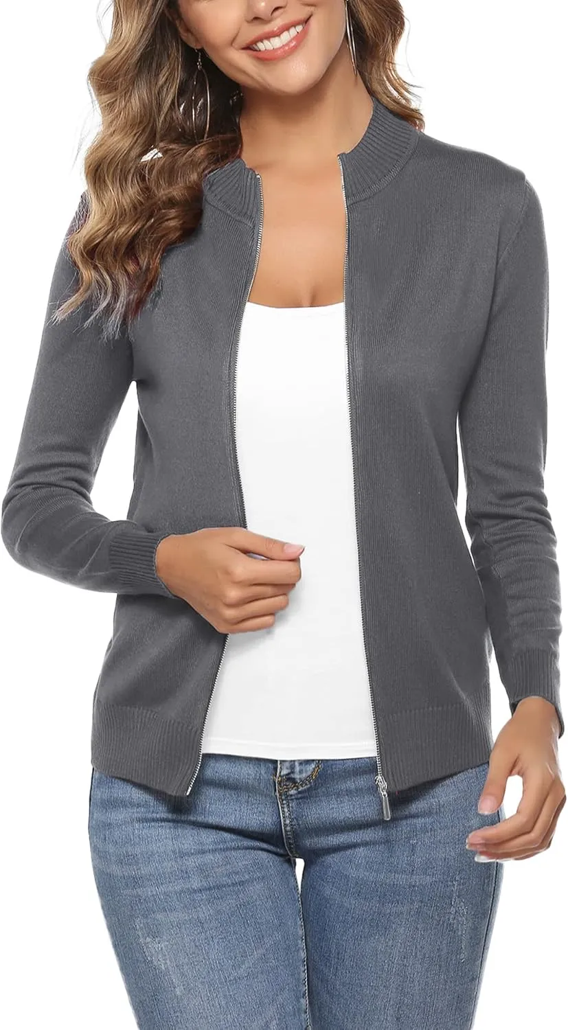 Youngull Zip Front Jacket for Women Casual Lightweight Cardigan Zip Up Sweater Tops Long Sleeve Knitted Sweatshirts
