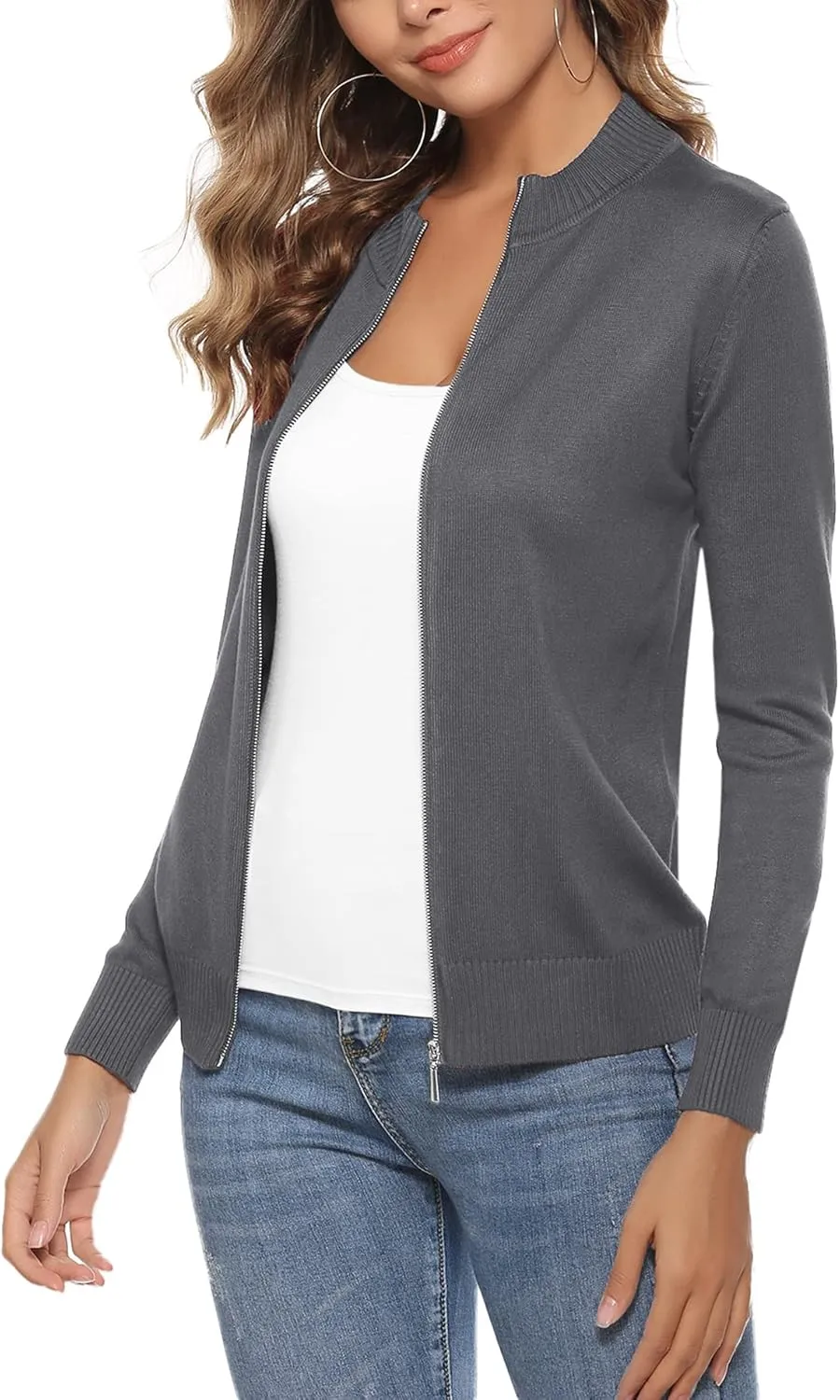 Youngull Zip Front Jacket for Women Casual Lightweight Cardigan Zip Up Sweater Tops Long Sleeve Knitted Sweatshirts